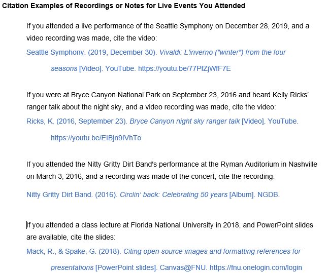 Live Performance Citation Examples Image